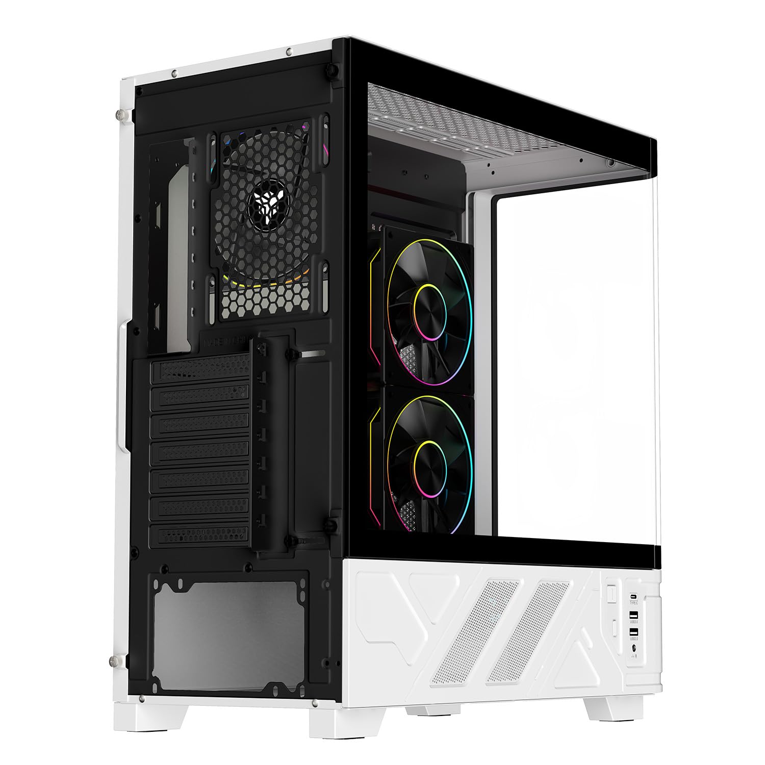 Itek Case Gaming NETRON CURVED - Tower ATXcon 3 Ventrole ARGB 12 cm incluse - 2xUSB3, Type-C - paratia frontale e laterale in vetro temp scuro - con Display digitale