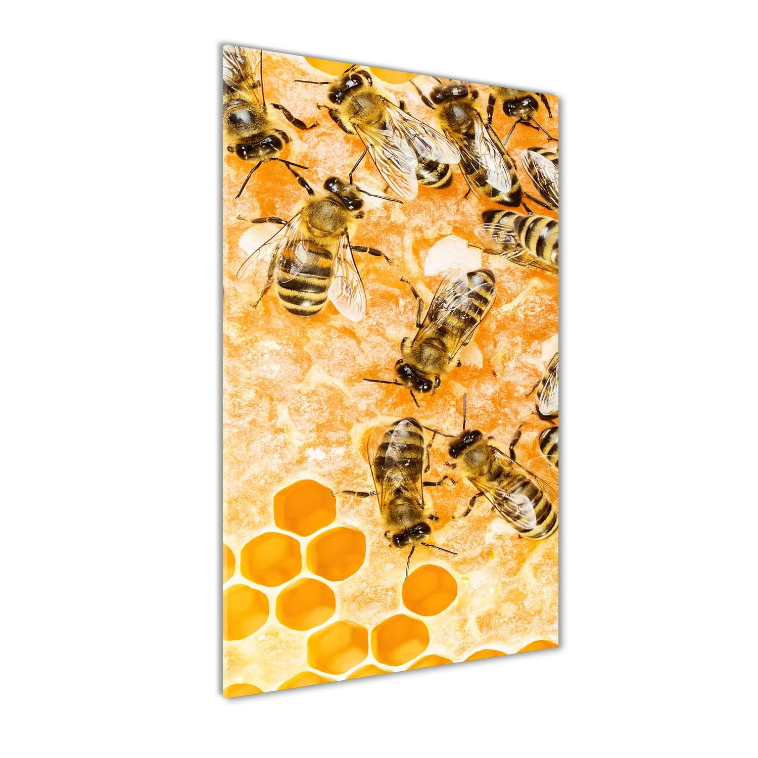 Image tableau photo décorative abeilles 60x120 cm impression sur verre cuisine salon jaune