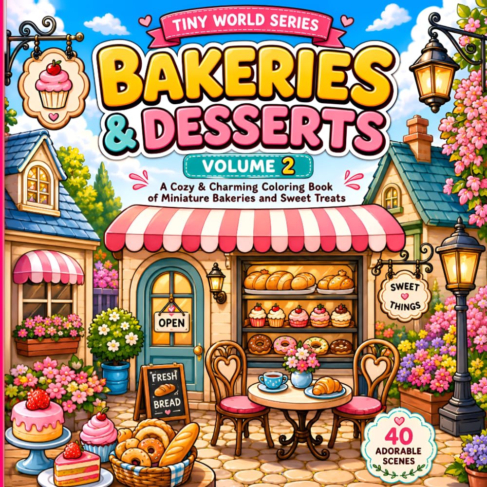 Tiny Bakery World Coloring Book: 40 Adorable Miniature Bakery Scenes to Color and Relax (Tiny World Series)