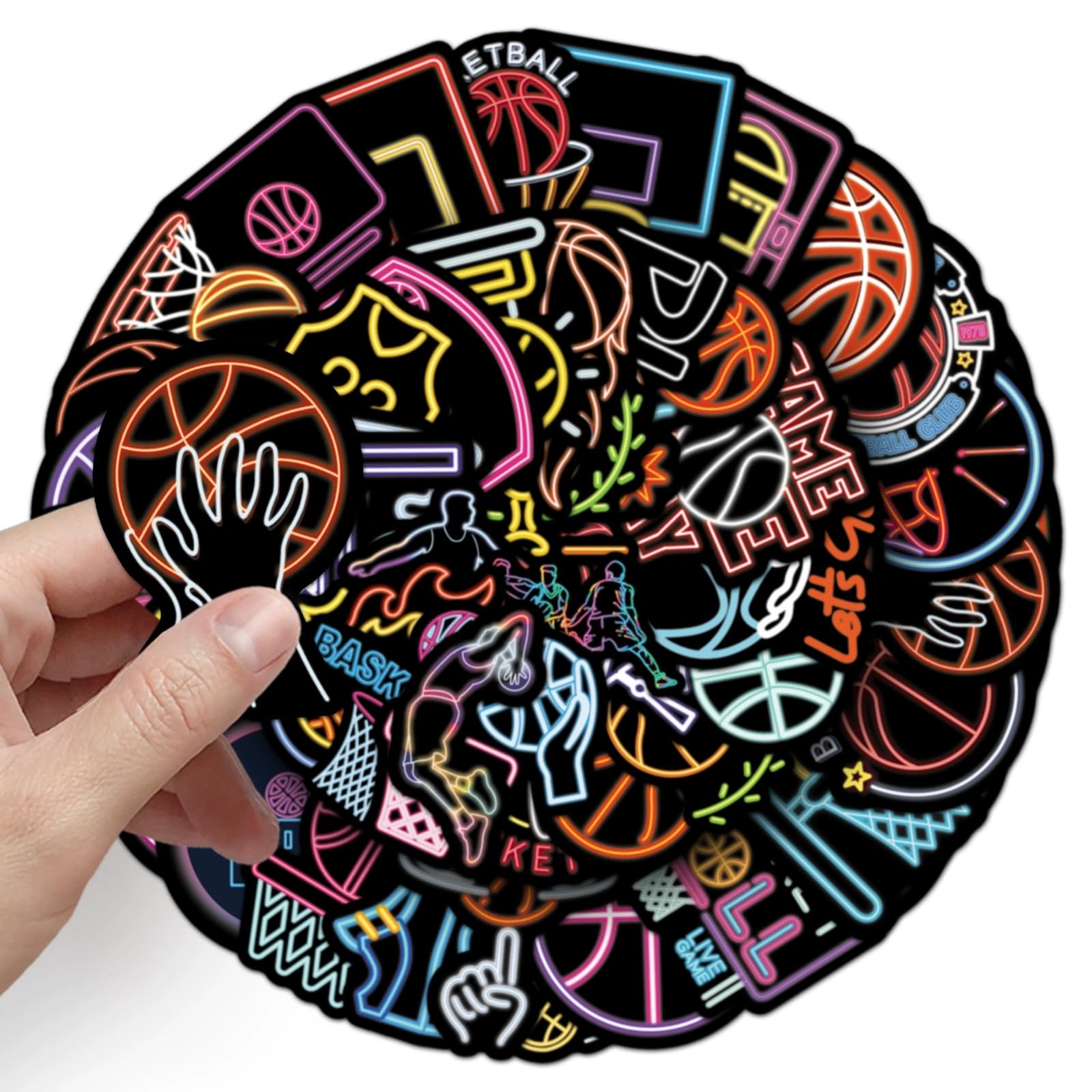 Pegatinas de baloncesto de neón 50 unidades juego vinilo para coche moto bicicleta monopatín snowboard equipaje portátil