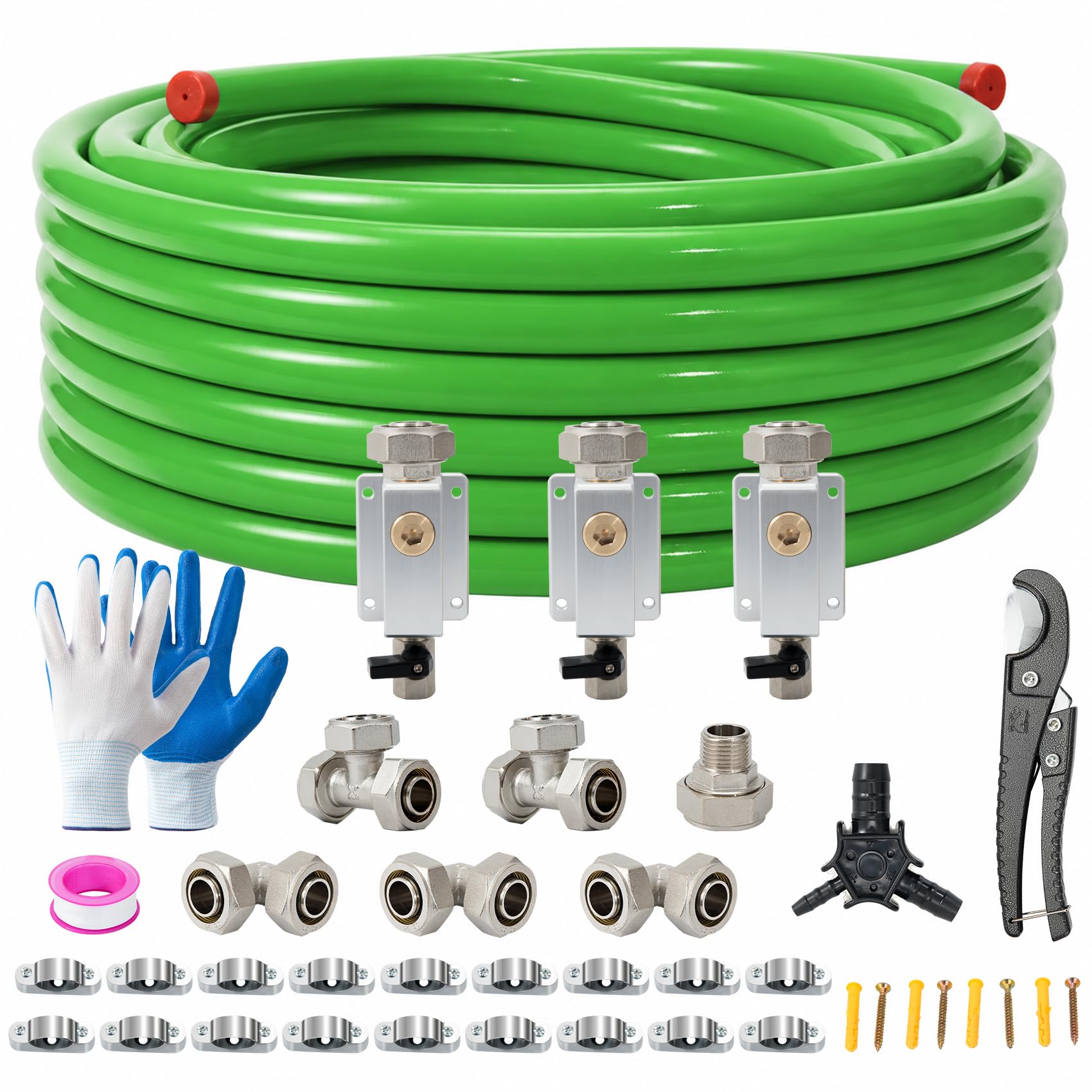 3/4"×100ft Shop Air Line Kit for Garage, Hdpe-Aluminum Rapid Air System Includes Right Angle Fittings and Tee Fittings, Compressed Air Piping System Leak Proof&amp;Easy to Install-Green