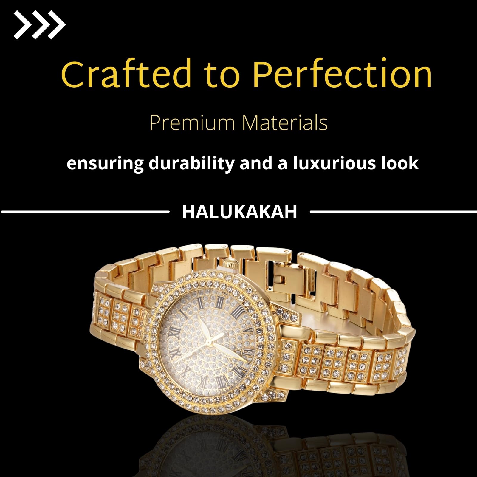 HALUKAKAH Orologio con Diamanti in Oro per Bambini - Placcato in Oro 18 Carati/Platino,Quadrante Tondo 32mm,Quarzo Giapponese - Lunghezza 19.5cm - Opzionale con Catena Cubana,con Strumento Regolatore