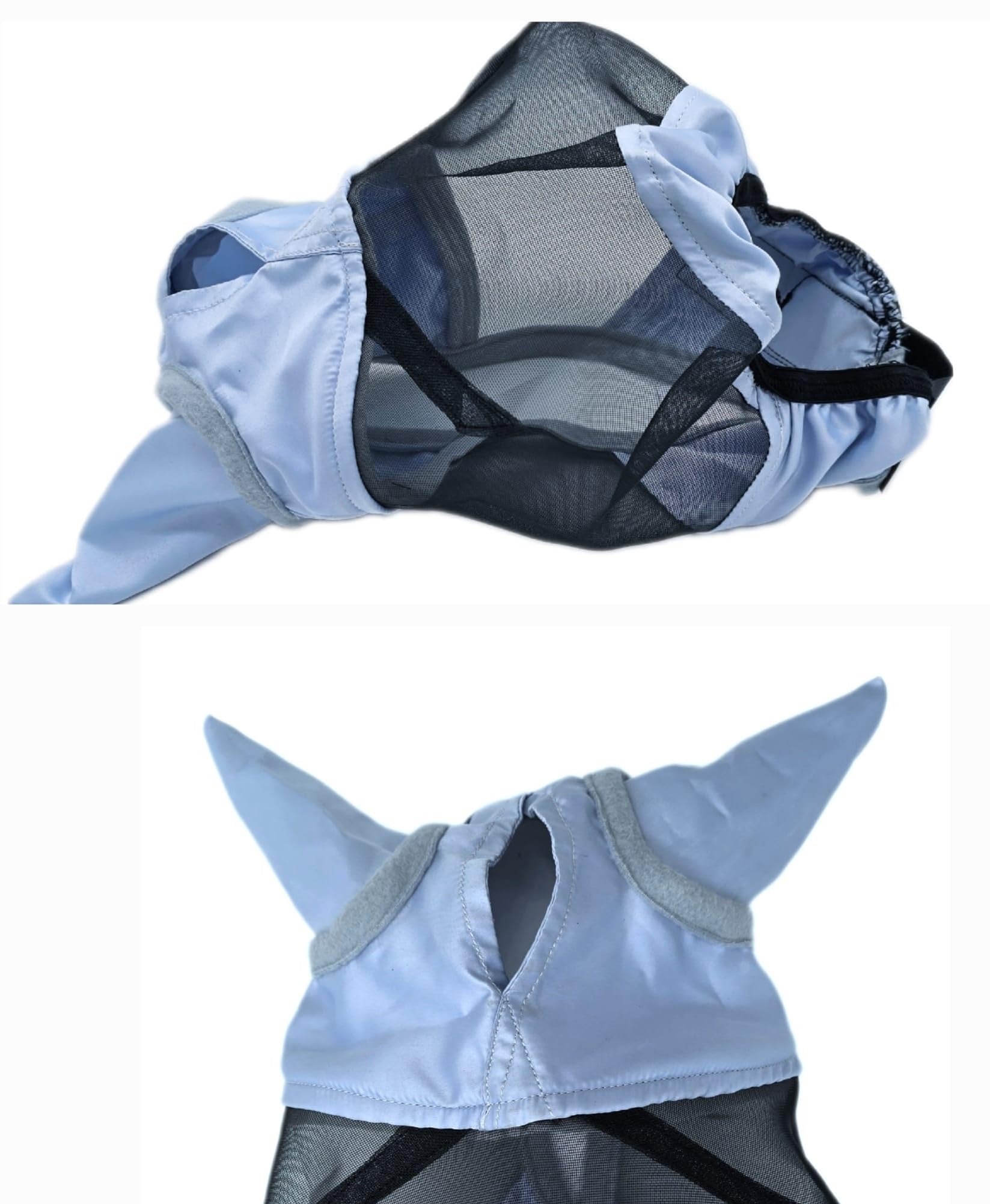 Fliegenmaske ohne Nasenteil MIT Ohren Fliegenhaube Lissy Minishetty Mini Shetty viel Augenfreiheit! Tysons Minipony Falabella Fliegenschutz (Minishetty, Grau - Schwarz)