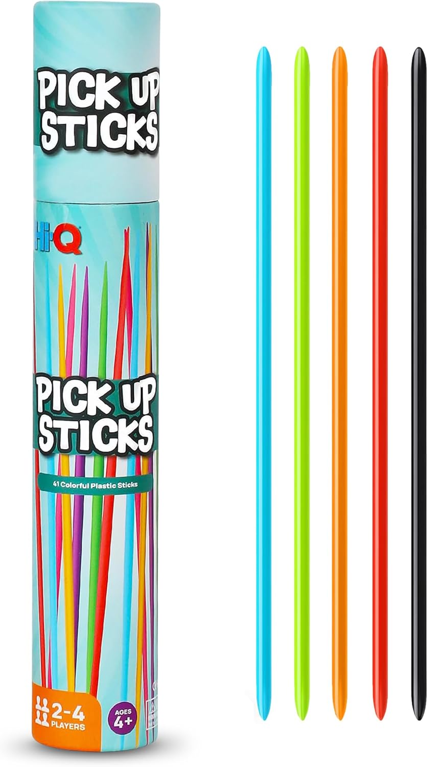 Point Games Hi-Q Pick Up Sticks Game: 41 Brightly Colored Plastic 7" Pick up Sticks in Storage Can, for All Ages!