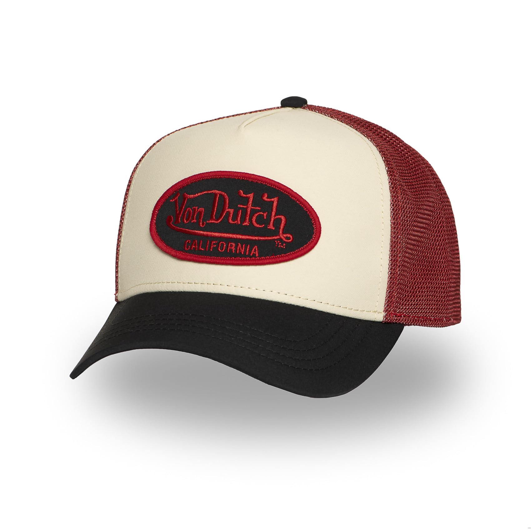 Von Dutch Men's & Women's Adjustable Cap, Poly Trucker Cap, Black/Beige/Red, One Size