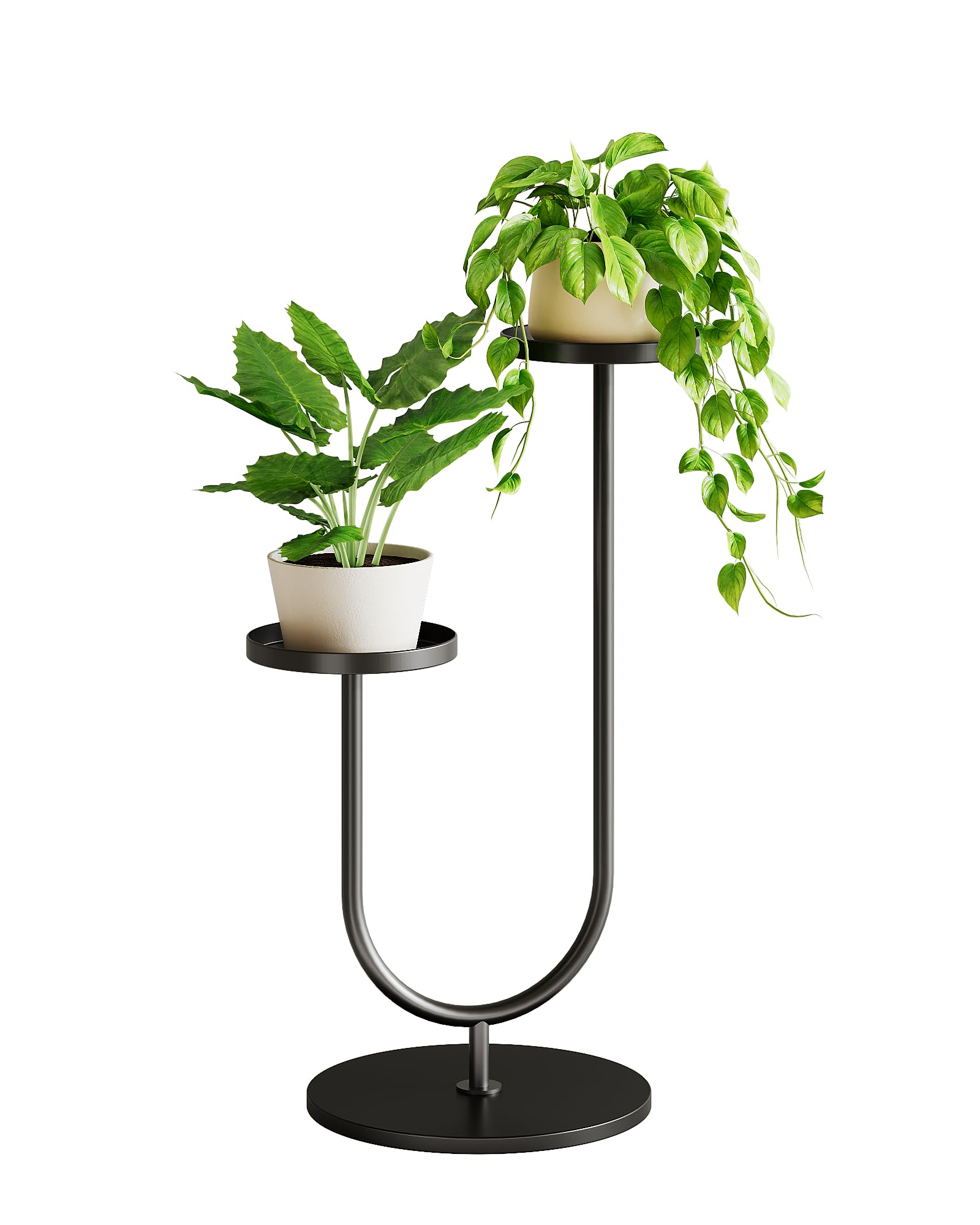 Bamworld Porta piante da interno in metallo nero, moderno supporto per piante a 2 livelli, stabile portavasi da balcone e porta piante da esterno per soggiorno e giardino