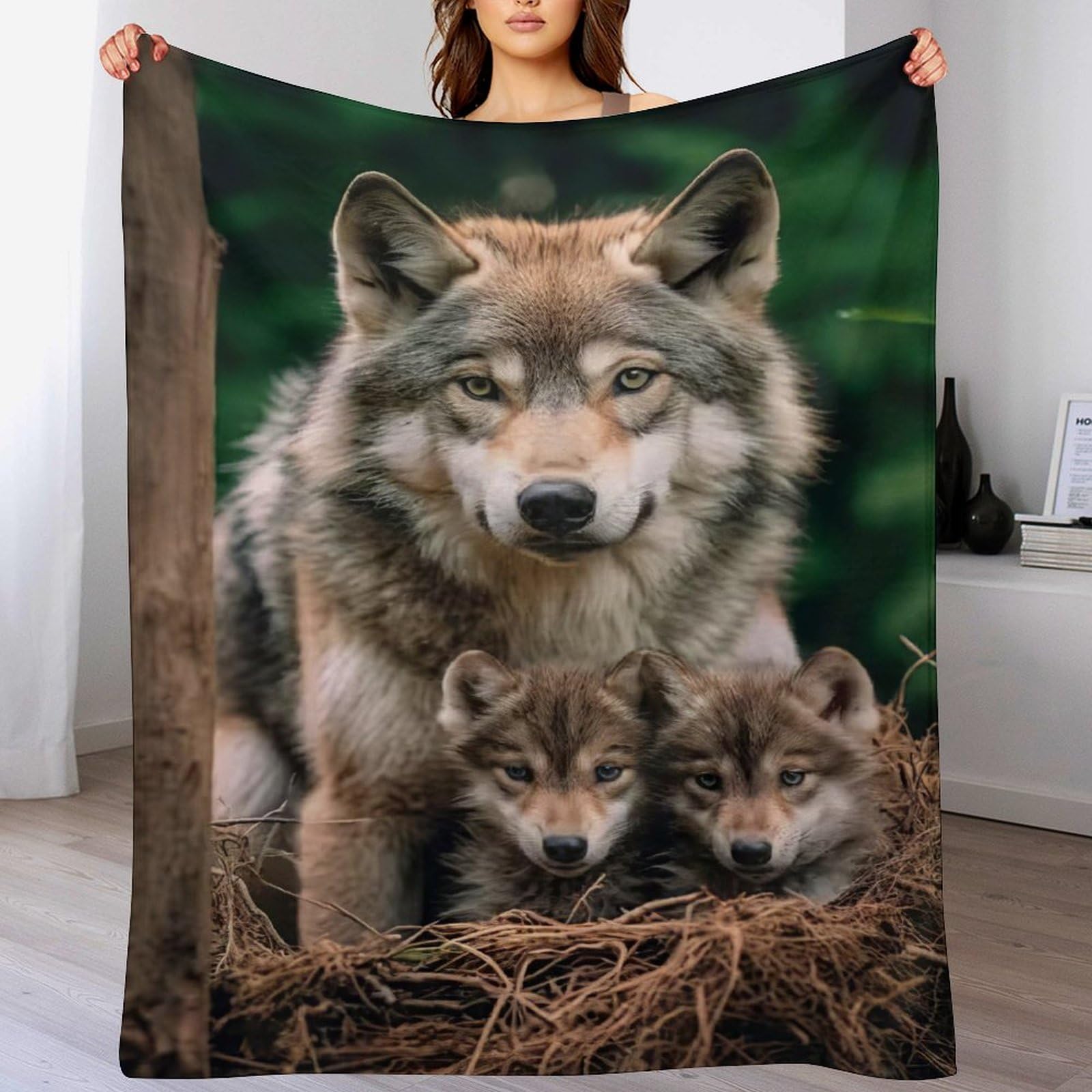 Couverture loup plaid flanelle pour housse de chaise et canapé