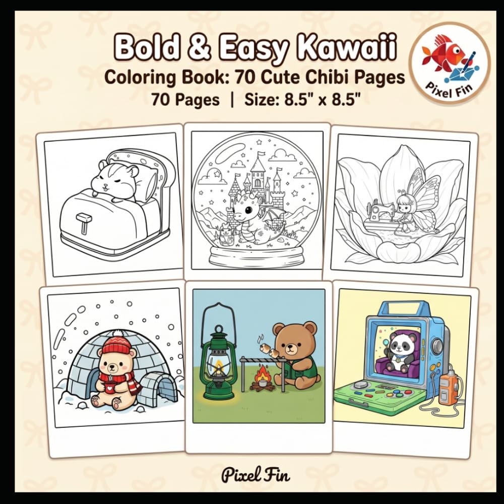 Bold & Easy Kawaii Coloring Book: 70 Cute Chibi Pages with Thick Lines and Immersive Backgrounds