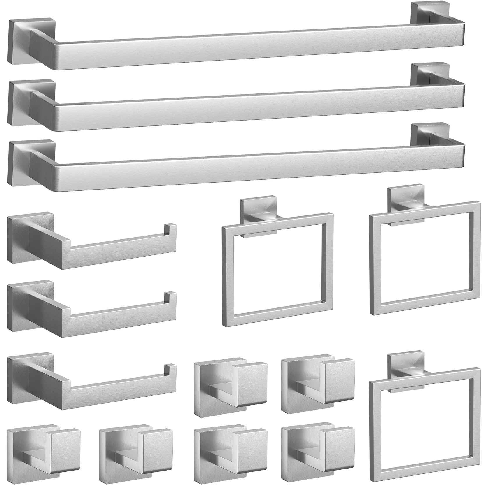 15-Pieces Brushed Nickel Bathroom Accessories Set, 23.6 Inch Bath Towel Bar Set, Stainless Steel Bathroom Hardware Set, Towel Racks for Bathroom Wall