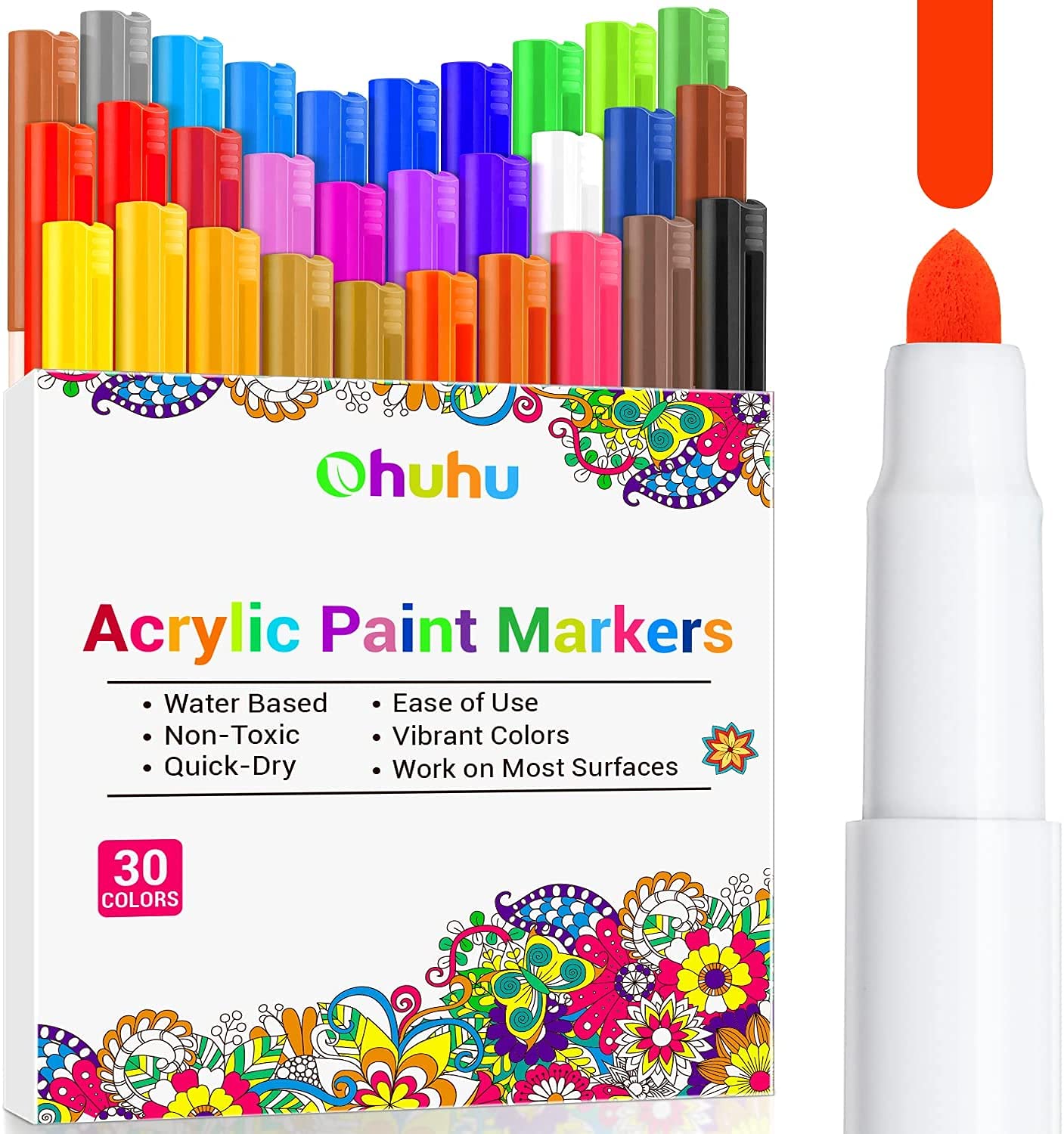 Buy Acrylic Paint Pens, Ohuhu 30 Colours Acrylic Pens with Cotton Core