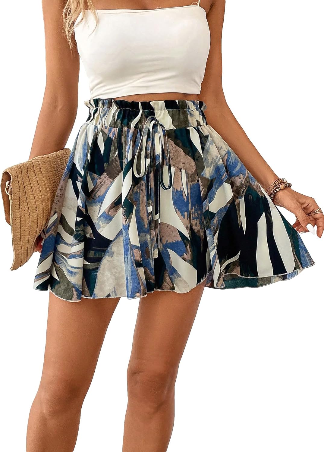 Milumia Women's Ditsy Floral Elastic Waist Skort Ruffle Hem Boho Short Skirt Skorts