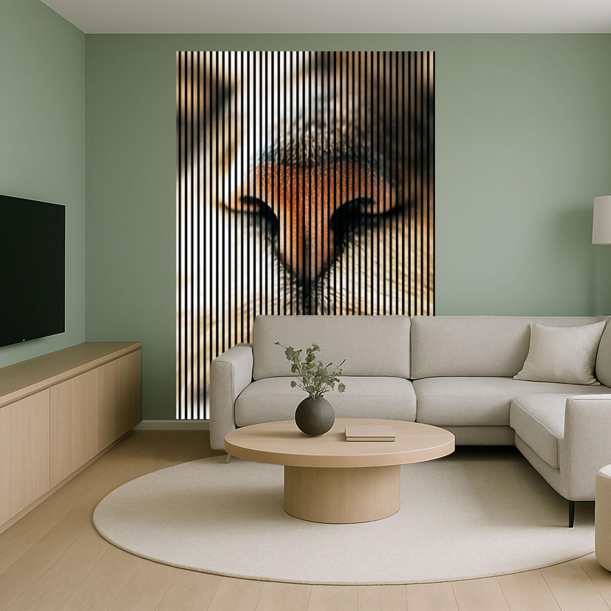 Panele akustyczne z nadrukiem cyfrowym Cat01 19 x 1693 x 2400 mm Kot MDF włókna PET panele ścienne brązowe 3 pojedyncze płyty