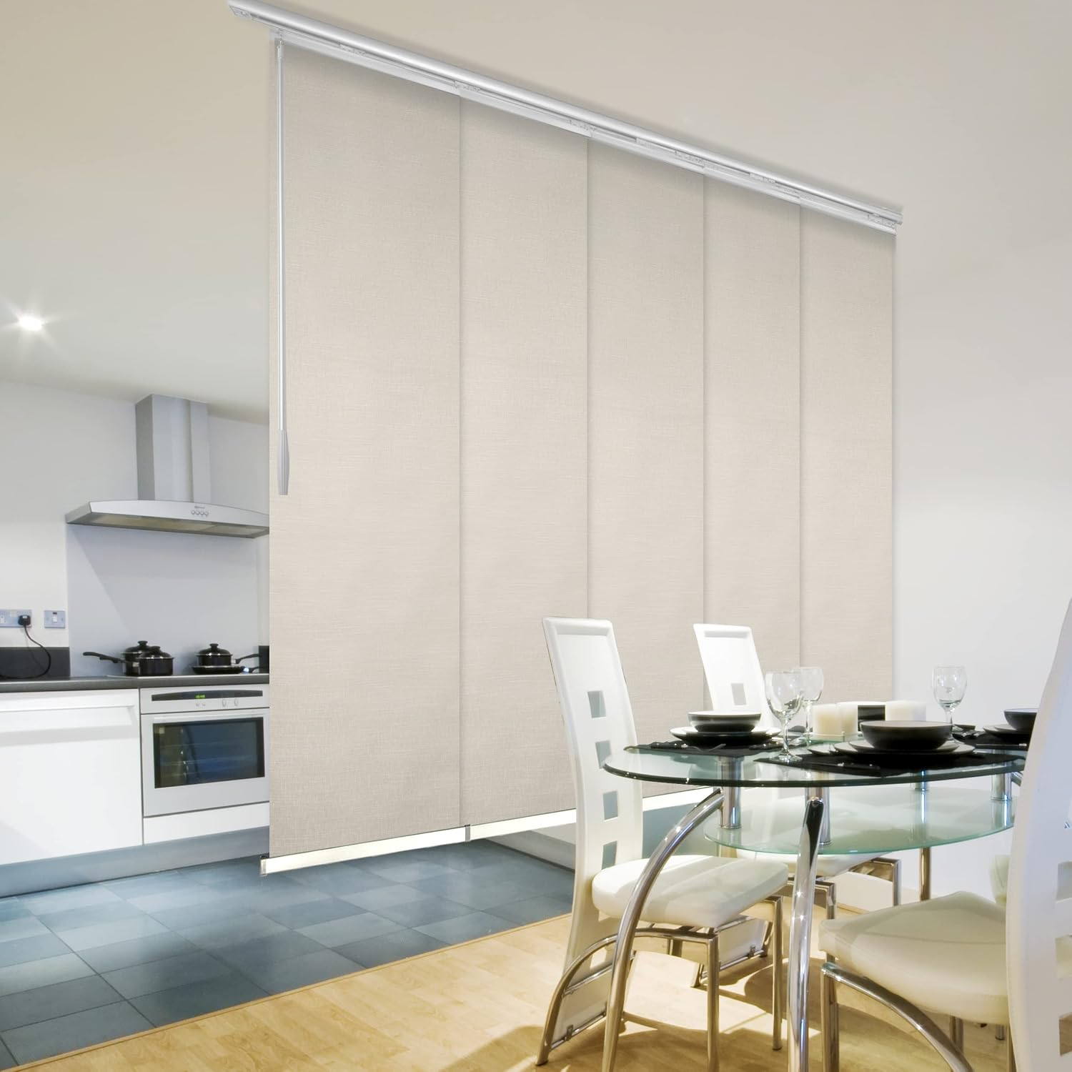 A&F Rod Décor - Vanilla 5-Panel Single Rail Panel Track Extendable 58"-110" W x 94" H, Panel Width 23.5"