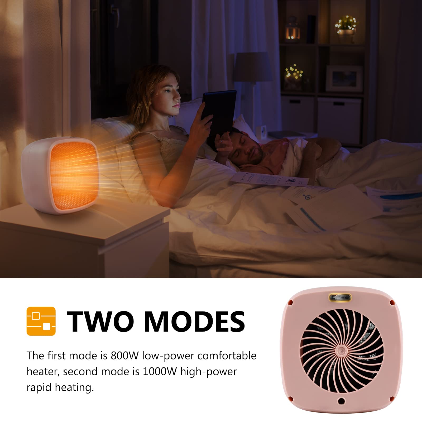 Calentador eléctrico de cerámica portátil de 1000 W/800 W, calentador pequeño compacto, se calienta en 2 segundos, seguro y silencioso para oficina, habitación, escritorio, uso en interiores 3