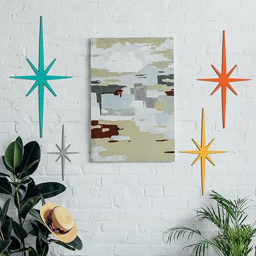 Miniatura 2 de Blulu 4 piezas de hierro fundido con forma de estrella de metal de mediados de siglo, decoración moderna retro con estrellas atómicas, decoración de