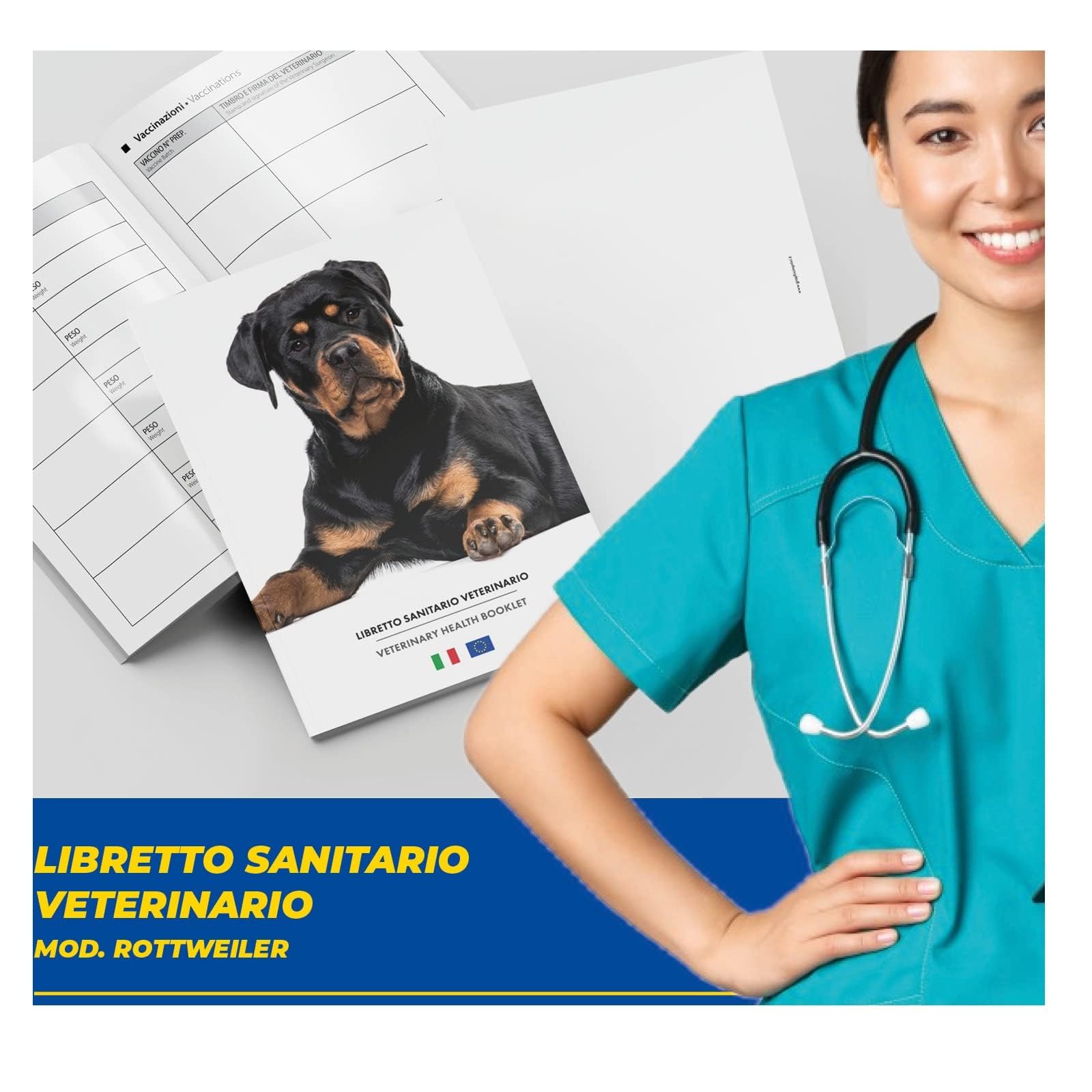 LIBRETTO SANITARIO VETERINARIO 15X21 CM - Rottweiler - ideale per i nostri amici a 4 zampe (50)