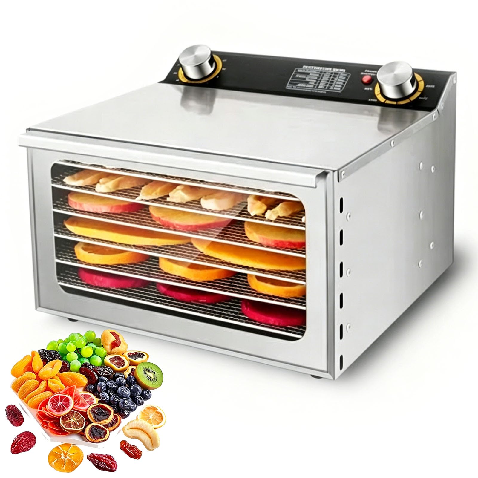 Essiccatore Commerciale a Freddo & Essiccatore Alimentare, Essiccatori Elettrici per Jerky da 1000W, Temperatura Regolabile 35-90℃, Timer 24H, per Jerky, Carne, Frutta, Erbe, Funghi 6-layer