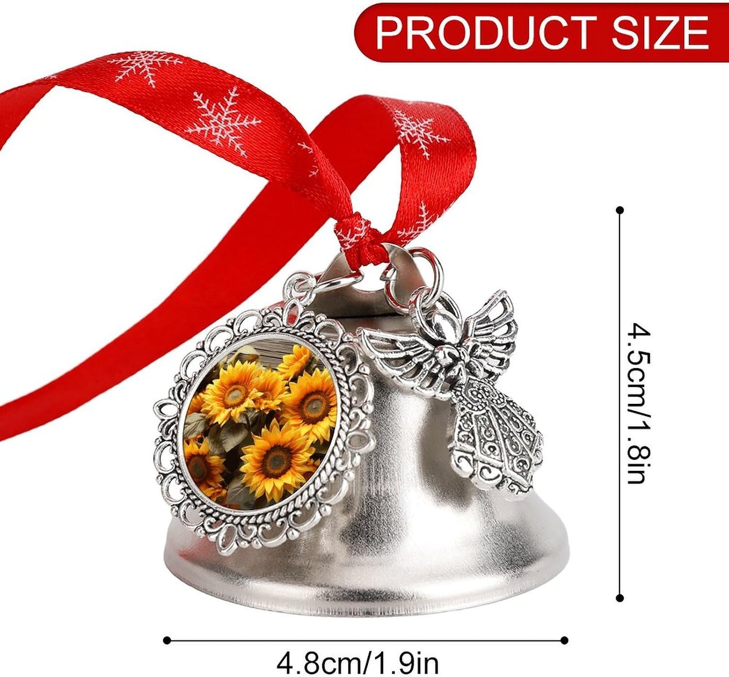 Plants Theme Sunflower Christmas Bells Ornaments Tree Jingle Bells Decors Xmas Silver Bell Hanging Decoration Pendants for Weddings Parties Christmas Wreaths