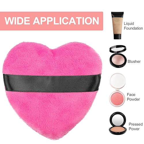 Miniatura 3 de OIIKI 4 esponjas de maquillaje, esponja de algodón en polvo, esponjas, limpiador de licuadora, en forma de amor con correa, para cosméticos