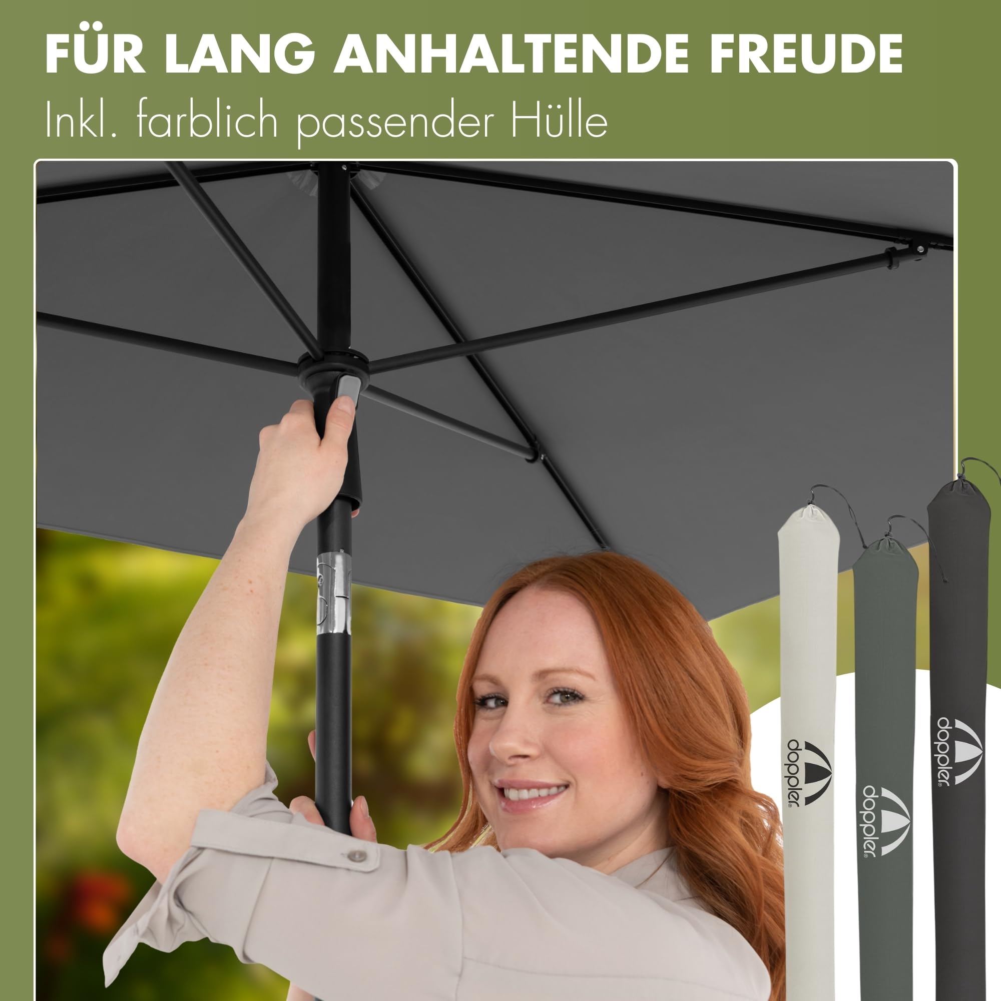 Doppler Sonnenschirm Rethink 180x120 cm, Natur, Balkonschirm mit Hülle | Rechteckiger Gartenschirm, Balkonschirm Schirm aus 100% recyceltem Polyester, Handöffner, neigbar & höhenverstellbar, UV 50+