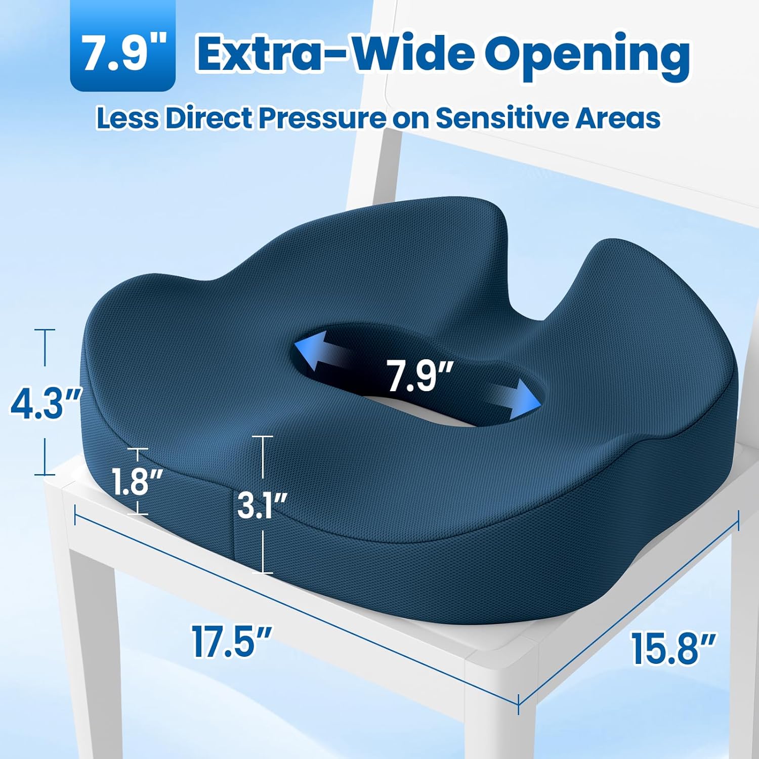 SweetSlubr Large Donut Pillow Seat Cushion for Hemorrhoid Discomfort&Tailbone Pressure, Office Chair Cushion for Long Sitting, Ergonomic Coccyx Pillow for Postpartum Pregnancy, Lifting Cushions, Blue