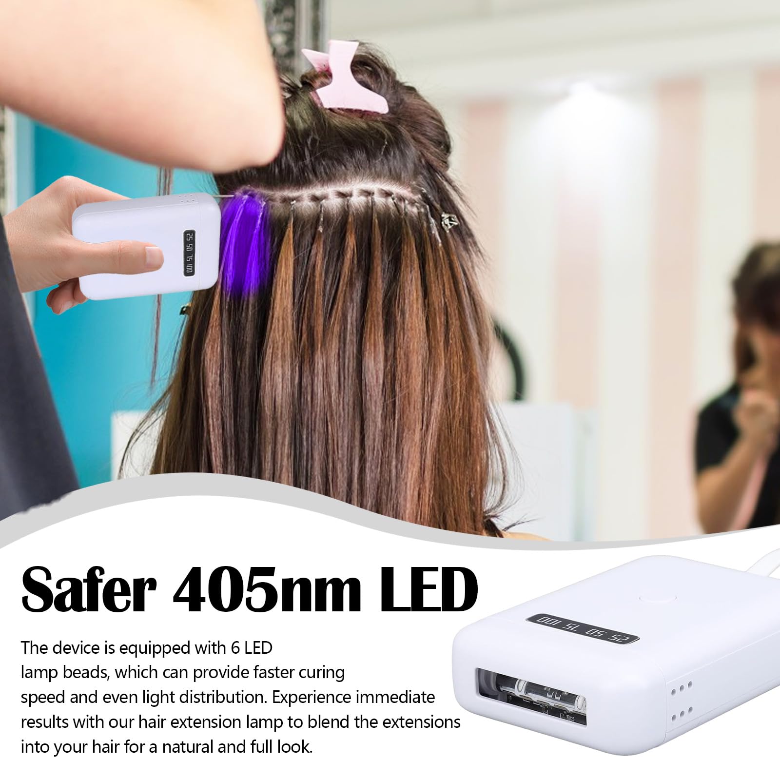 Dispositivo De Extensión De Cabello, Para Extensiones De Cabello Real 405 Nm Kit De Extensiones De Cabello Mejorado 5000 Mah Lámpara De Extensión Portátil Recargable