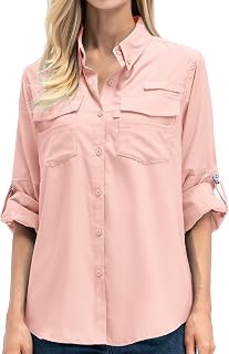 Women's Long Sleeve Fishing Shirt UPF 50+ for Safari Camping Travelling Quick Dry F5026,Pink,L Price In India