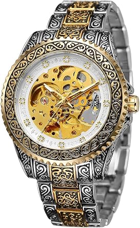 Men's Automatic self Wind Watches Luxury Gold Silver Stainless Steel Auto Mechanical Waterproof Skeleton Watches