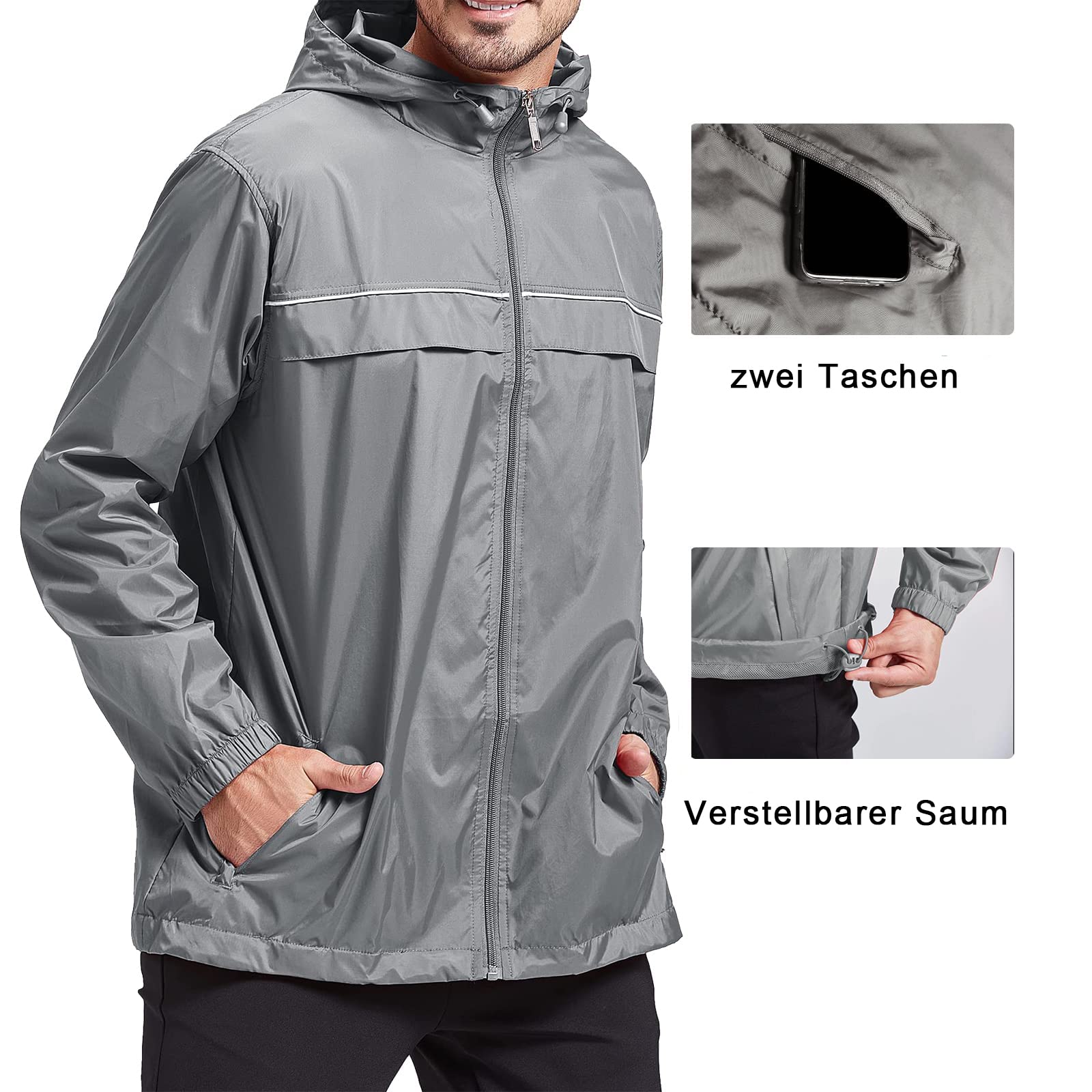 igeekwell Hommes Combinaison de pluie à manches longues Combinaison de neige Imperméable au vent Hooded Manteau de pluie à capuche Suit Windbreaker