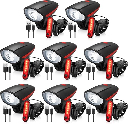 Miniatura 7 de VIHOSE Juego de 8 luces LED ultra brillantes para bicicleta, luz recargable por USB, para montar por la noche, 3 modos de luz, faros delanteros para