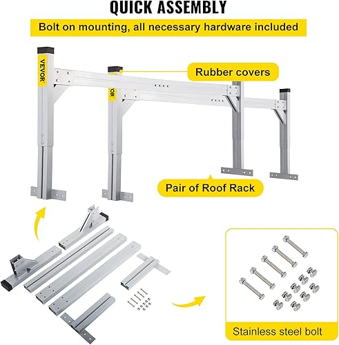 Miniatura 5 de VEVOR Bastidores universales para escalera de techo, 6.2 a 8.3 pies, estantes ajustables para furgonetas, 330 libras de capacidad, de aluminio, para