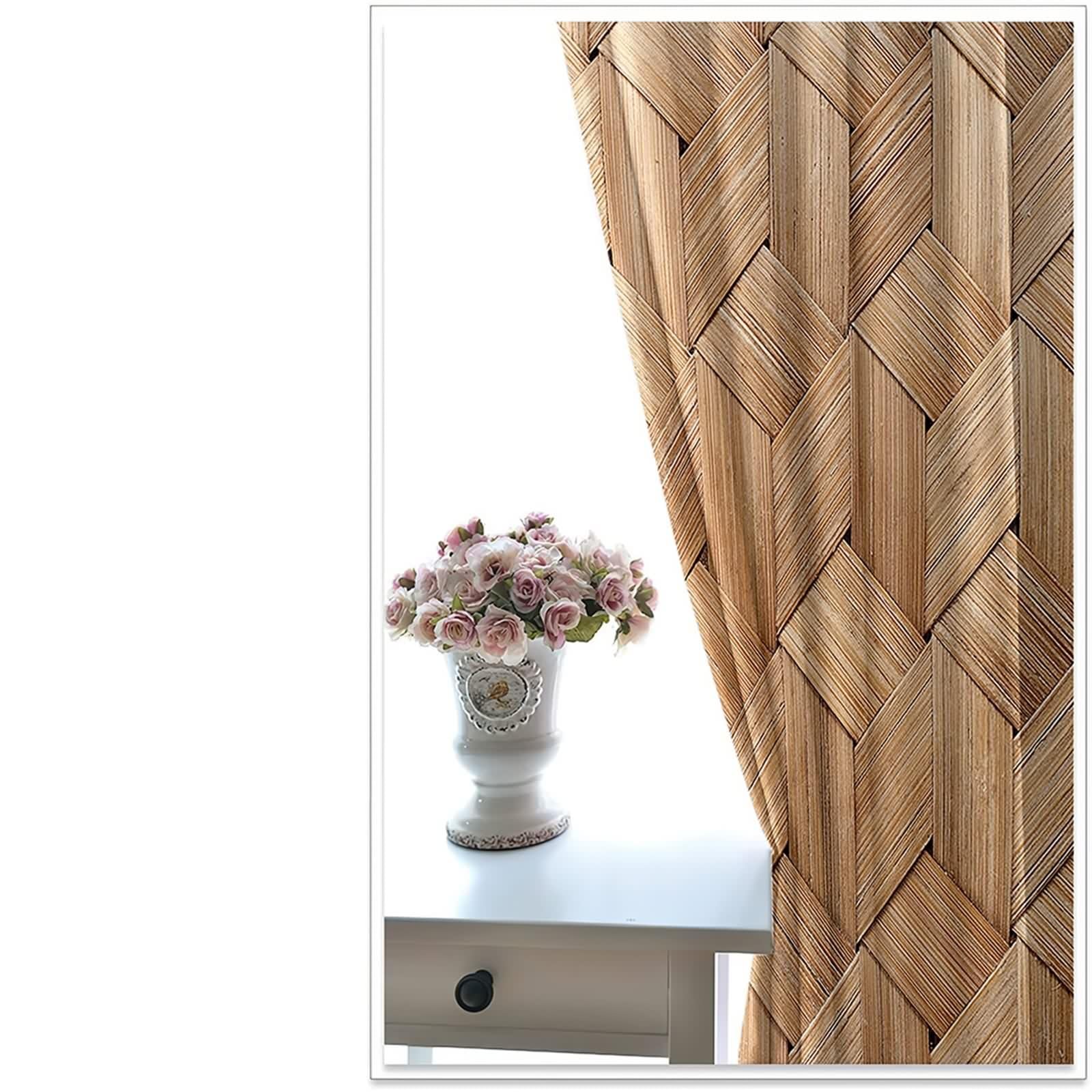 Rideau Fenetre Chambre, Rideau Chambre Brun Polyester Motif de Tissage Décoration 214L x 183H CM Lot de 2