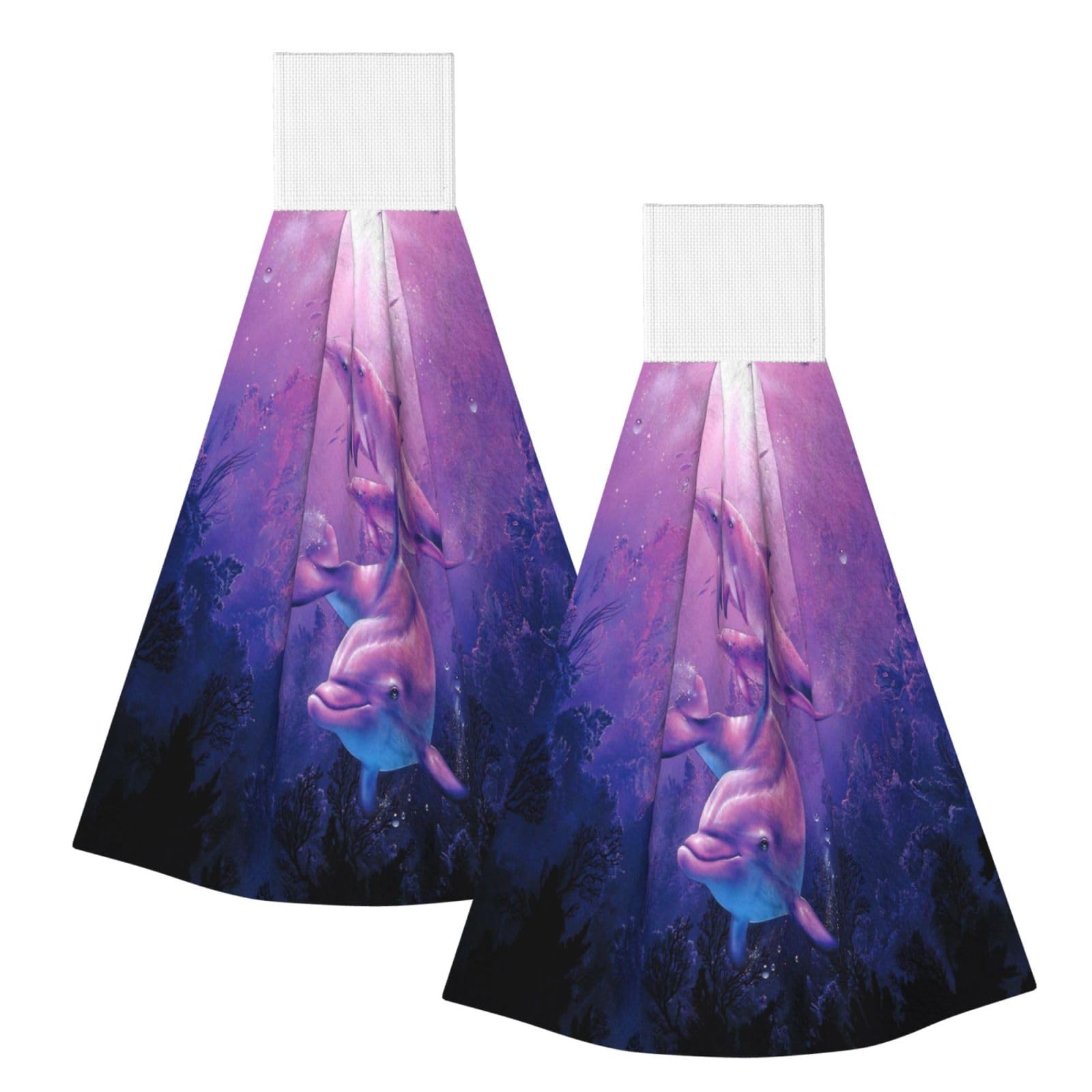 DOPKLNA Dolphins Animal, 2 Pcs Hanging Coral Fiber Hand Towels for Bathroom, Absorbent Kitchen Towels