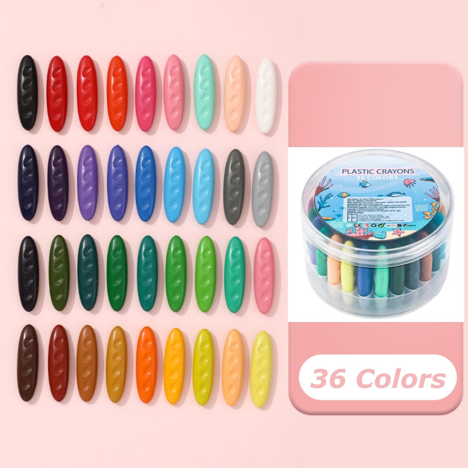 Owelth 36 Unidades Ceras de Colores para Niños, Ceras Bebe No Toxicas y Lavables, Material Escolar Fáciles de Agarrar, Multicolor Regalos Pinturas para Niños Pequeños