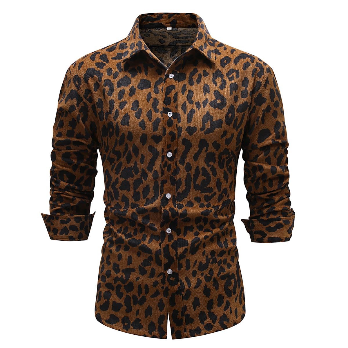 Männer Brown Leopard Print T-Shirt Langarm-Cord Hemd Casual Herren Bluse Männer Casual Geschäfts Arbeit Hemd