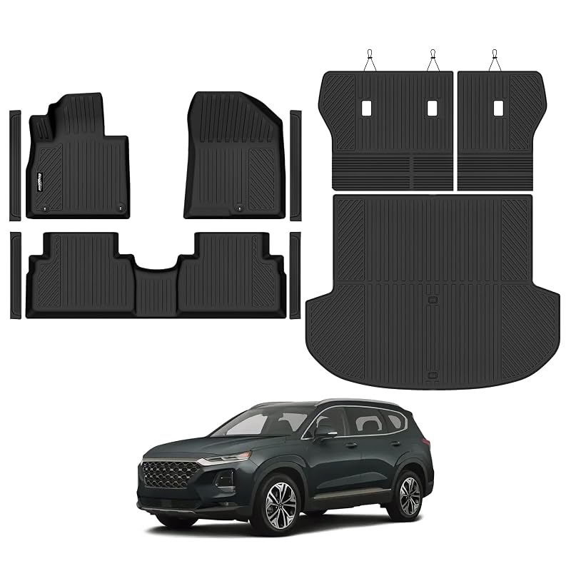 Kit de tapetes automotivos em TPE para Hyundai Santa Fe 2019–2020, 5 lugares, Bingoliner, preto