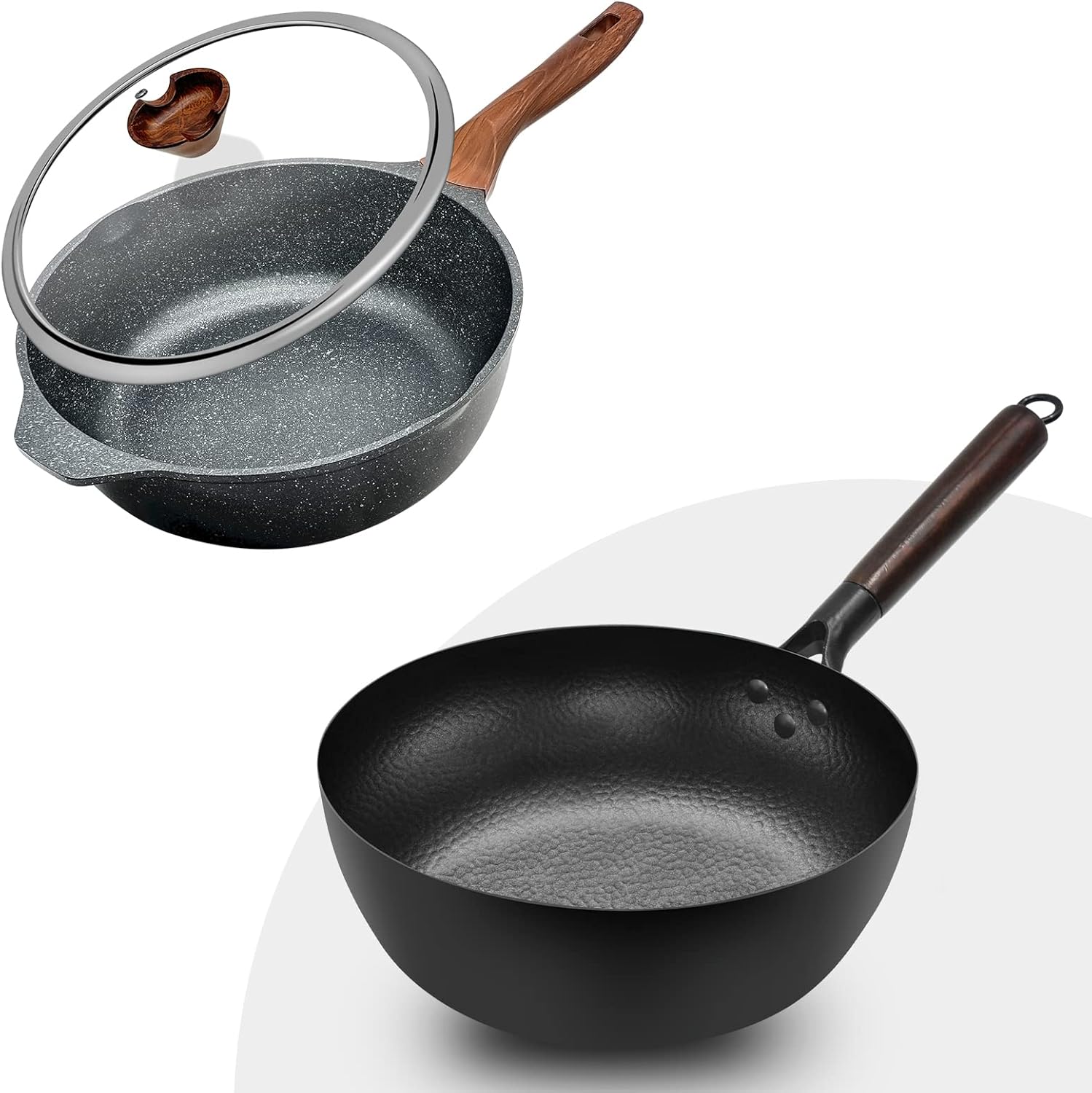 10 Inch Carbon Steel Wok 11 Inch Frying Pan with Lid Thumbnail