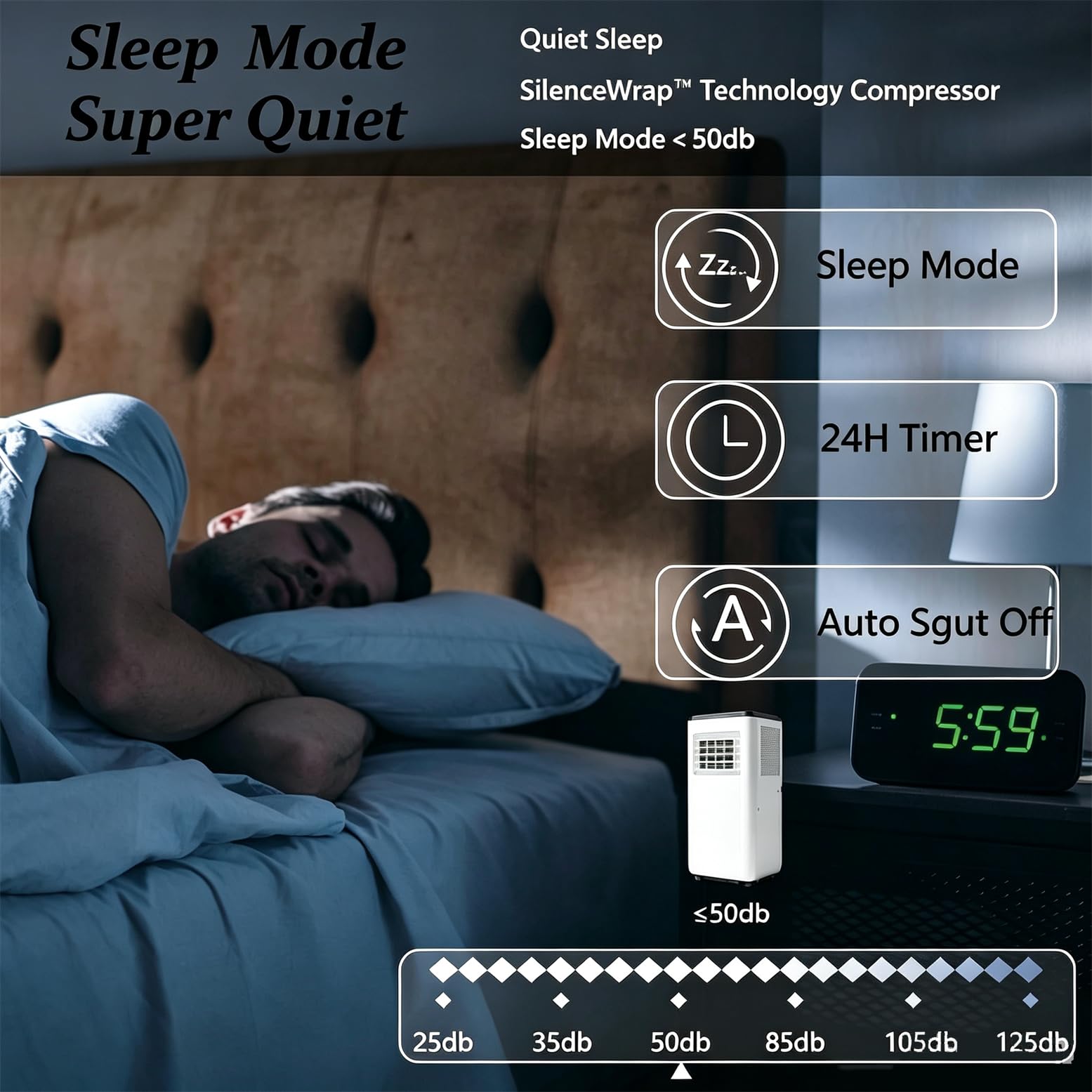 Climatiseur Portable 12000 BTU, Unité Mobile 2 Vitesses avec Télécommande Et Minuterie 24 H ; Modes Froid, Chaud, Ventilation Et Déshumidification ; pour Bureau Ou Domicile (Salon, Chambre)