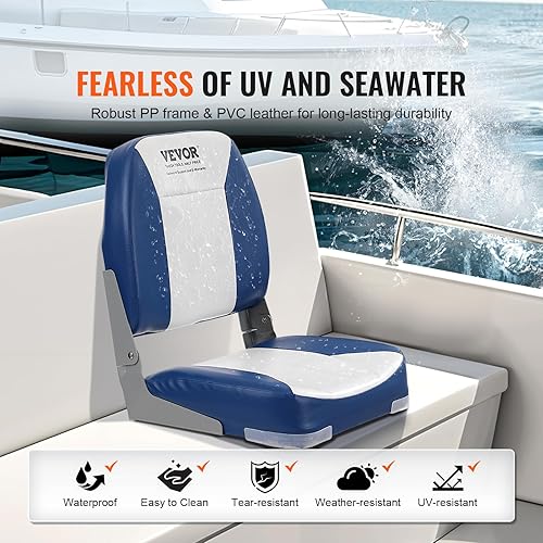 Miniatura 4 de VEVOR Asiento de barco, asiento de barco con respaldo bajo de 18.9 pulgadas, silla de barco plegable con acolchado de esponja gruesa y bisagra,