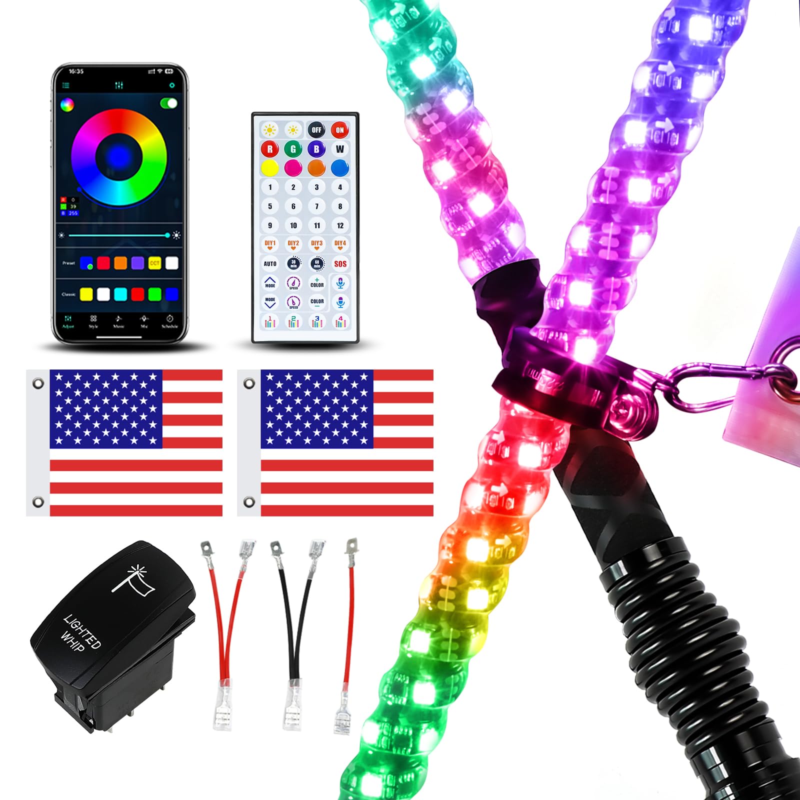 VI9000 2 Pack 2FT Whip Lights with Spring Base