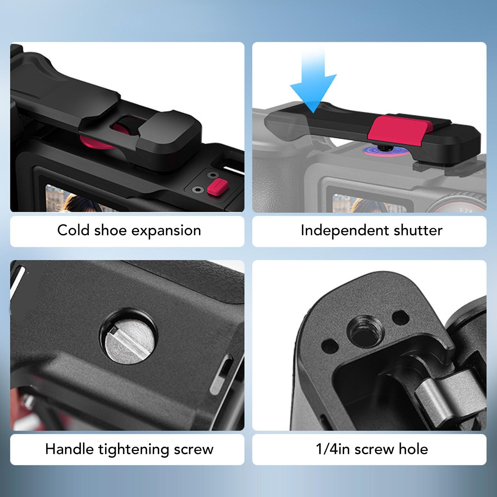 CHICIRIS Kit Impugnatura per Fotocamera Street, Supporto per Maniglia Modulare in Lega di Alluminio con Supporto per Slitta Fredda per ACTION 4 3 5 PRO, Impugnatura Ergonomica Antiscivolo per