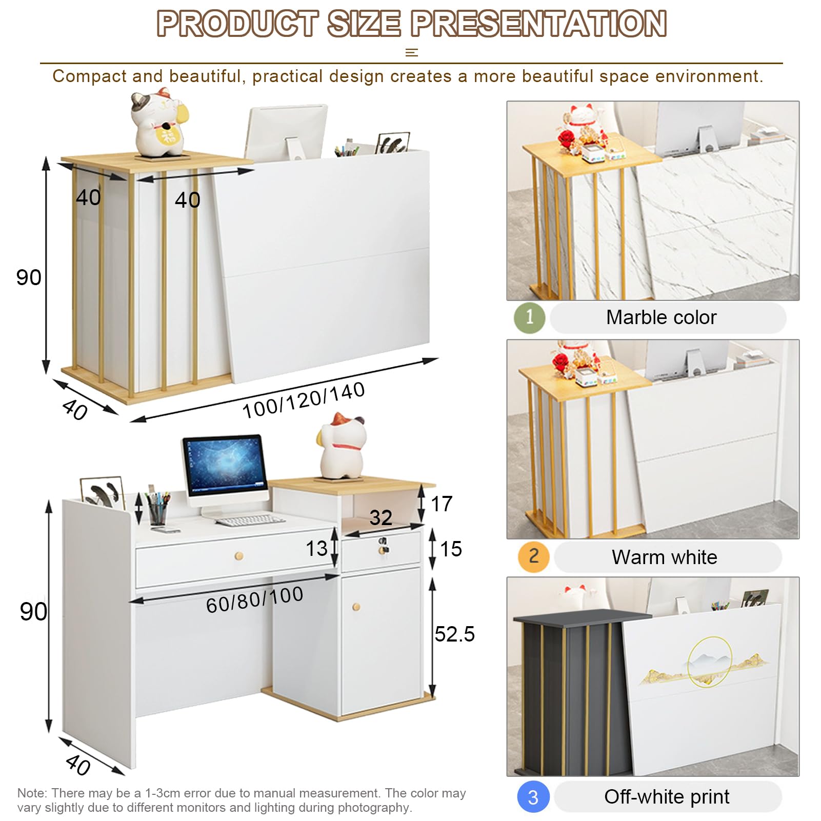 Empfangstheke Rezeption de Modern, Rezeptionstheke Holz mit 4 Stauräumen, Rezeption Schreibtisch Messetheke mit Abschließbarer Schublade für Firmenhallen Bekleidungsgeschäft C 100cm