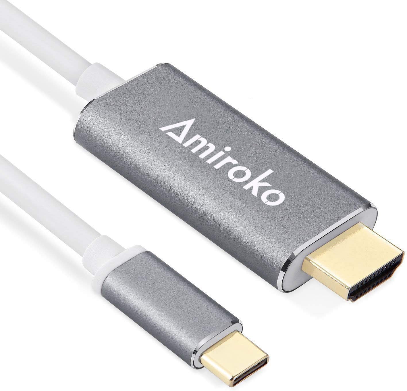 USB C to HDMI Cable 6FT, Amiroko USB 3.1 Type C (Thunderbolt 3 Compatible) to HDMI Adapter 4K Cable for MacBook, MacBook Pro, Dell XPS 13/15, Galaxy S8/Note 8 etc to HDTV, Monitor, Projector - Gray