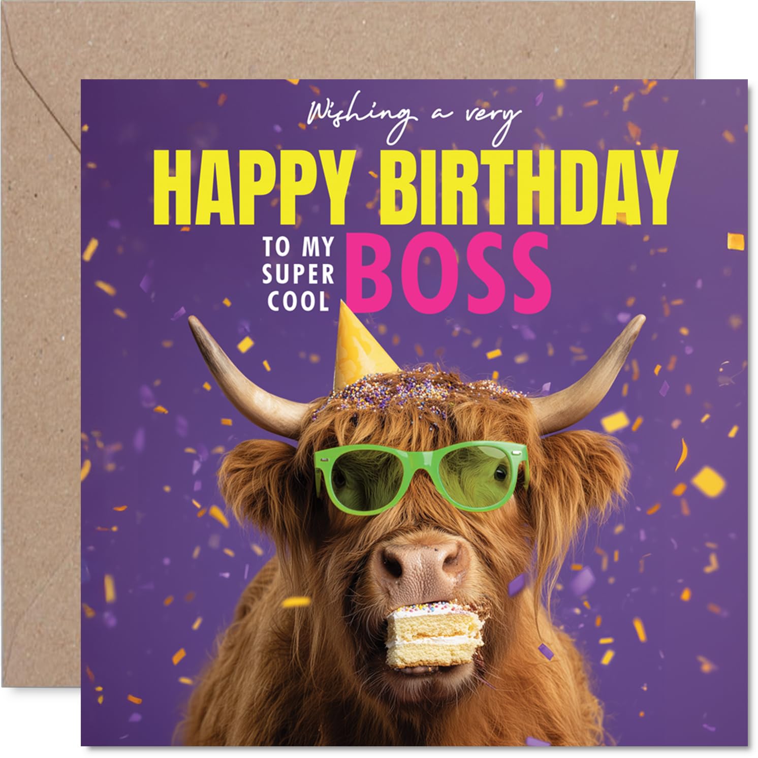 Boss Birthday Card - Hairy Day - Happy Birthday Card for Boss from Employee Colleague, 145mm funny highland cow Bday Greeting Cards