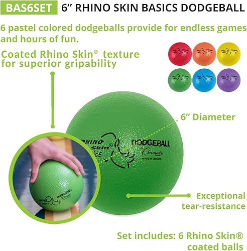 Miniatura 10 de Champion Sports Rhino Skin Dodgeball Set – 6 Soft Foam Dodgeballs with Tear-Resistant Coating, Grip Surface, Low Bounce, Mesh Bag, Indoor & Outdoor