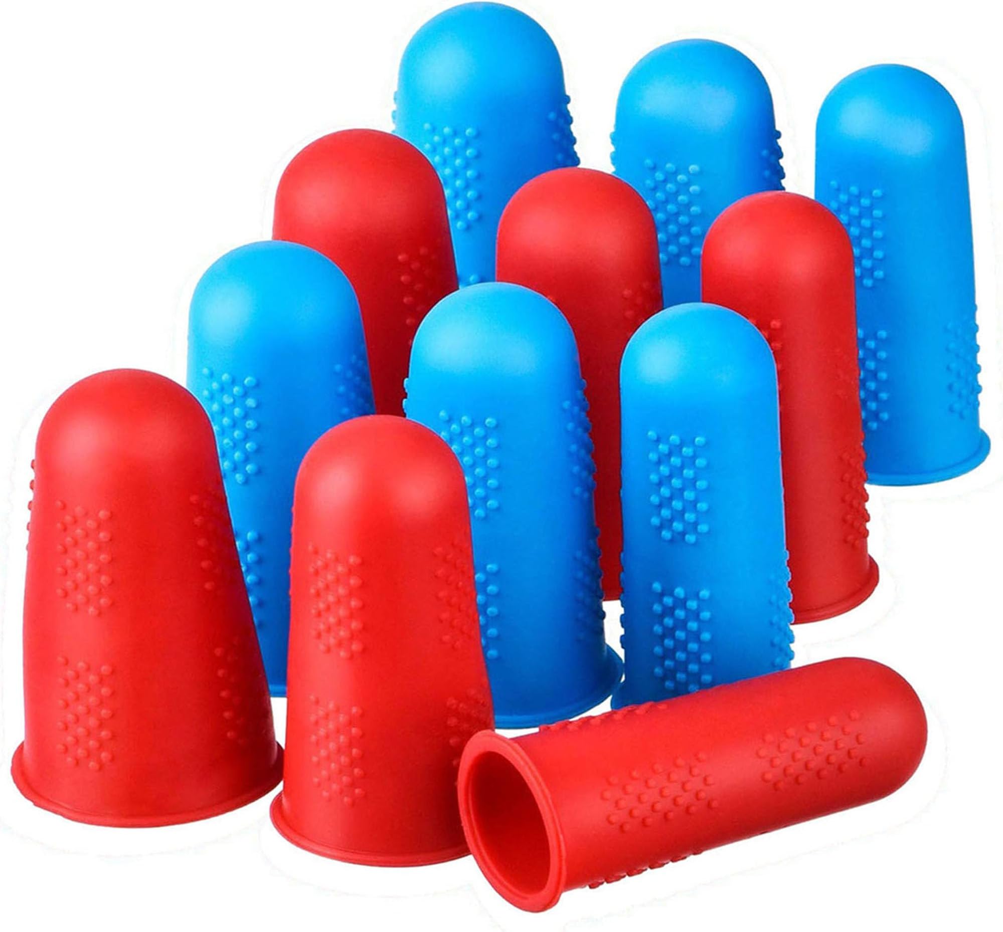 Finger Protectors,12 Pieces, Silicone Finger Protectors, 3 Sizes Rubber Fingers Thimble Protectors Guard Tips Caps Pads Cover for Hot Glue Gun | Embroidery | Sewing | Cutting| Sorting Task -Blue Red