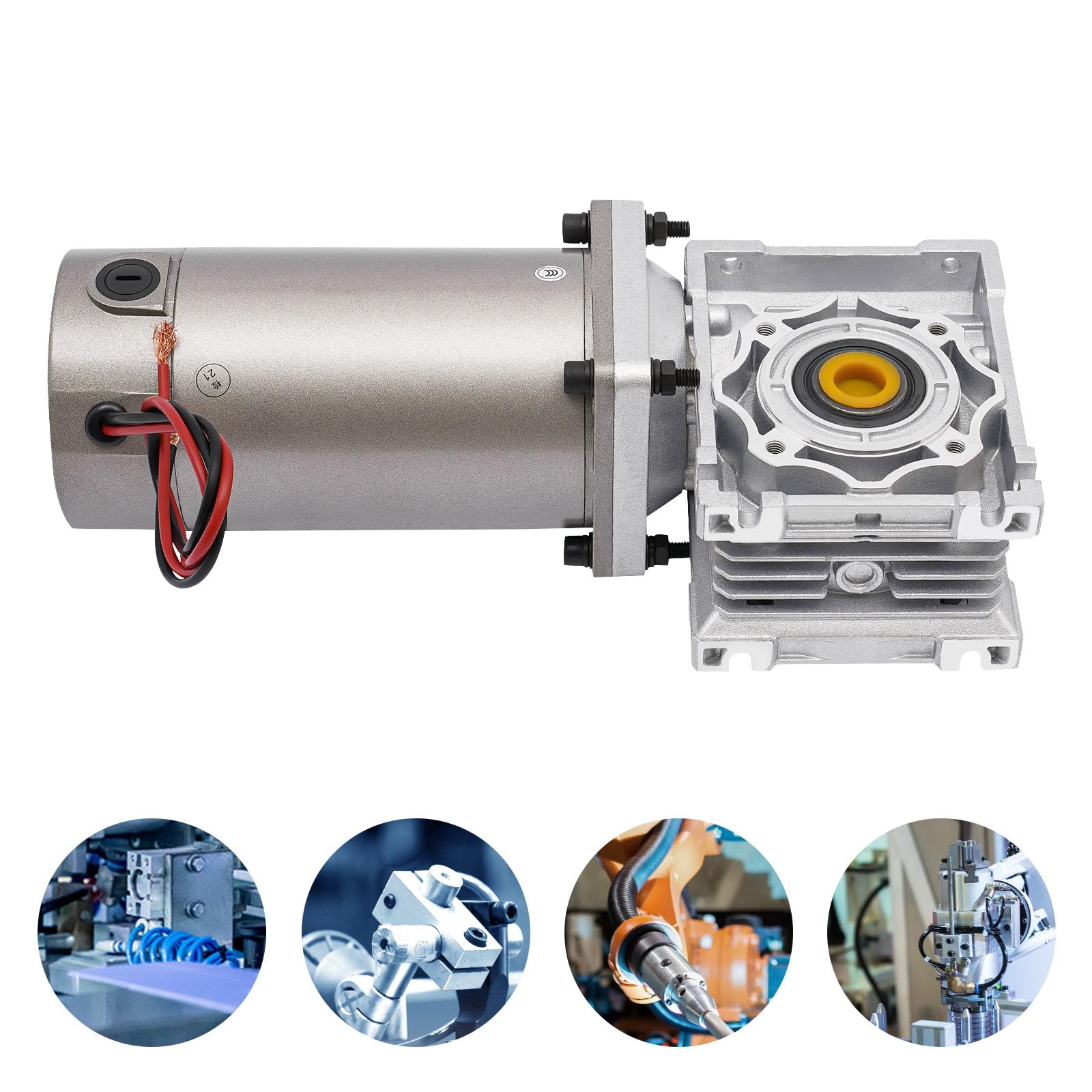 Motor reductor Worm Gear de 300 W | Motor eléctrico RV engranaje helicoidal DM09 NLRV-040, DC 24 V, autobloqueante, plata, IP65