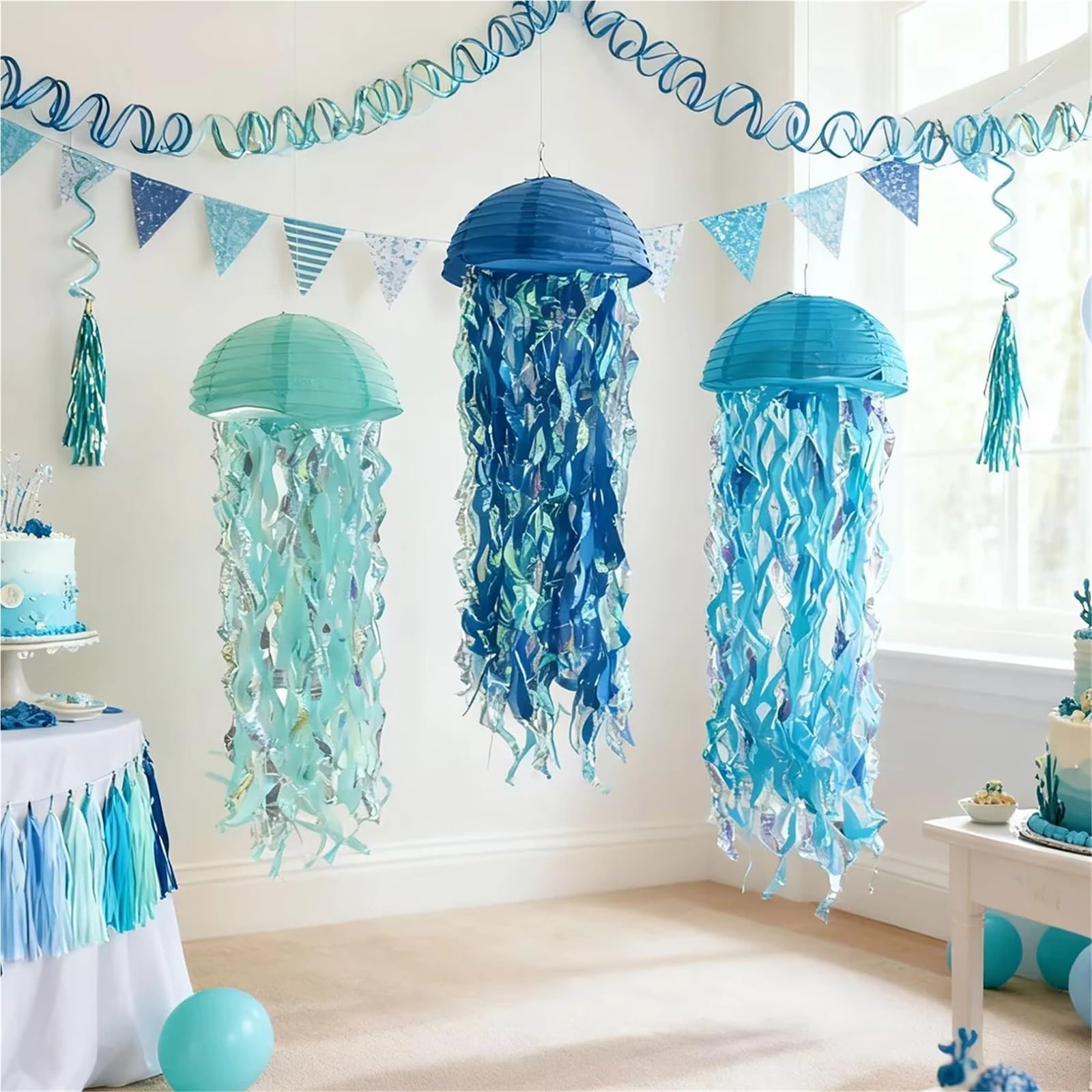 Lanterne di Carta Blu Meduse da 12 Pezzi per Le Feste | Under The Sea Sirena Decorazioni for feste di compleanno Lanterne sospese for doccia nautica