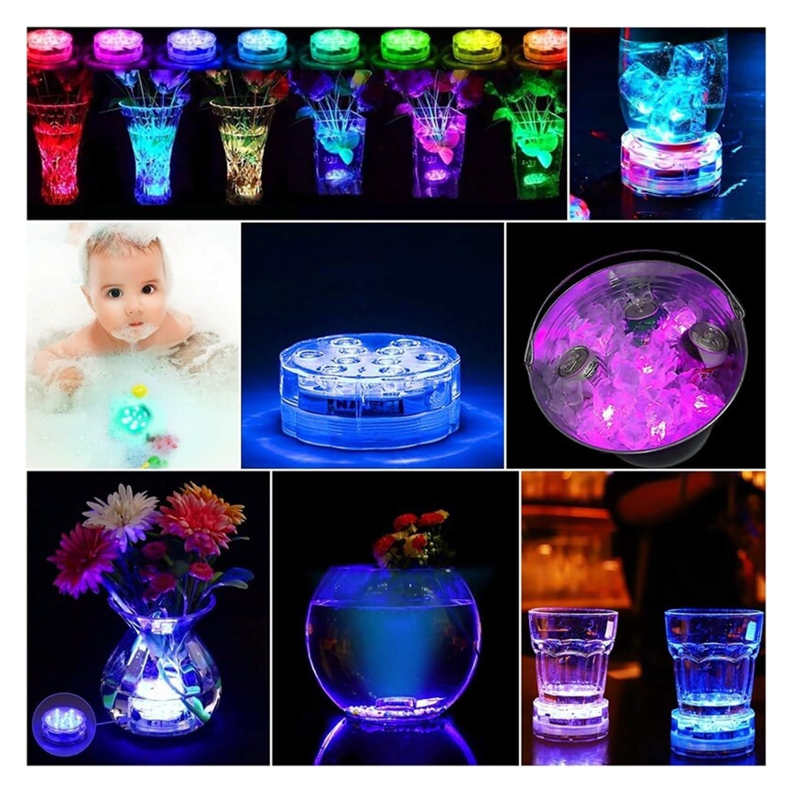 10 Diod LED RGB Zatapialne Światła Podwodna Lampka Nocna Odkryty Basen Światło Podgrzewacz Wazon Staw/oczko Wodne Dekoracje Na Przyjęcie Ślubne Niskie ZużYcie Energii(2 Lamp 2 controller)