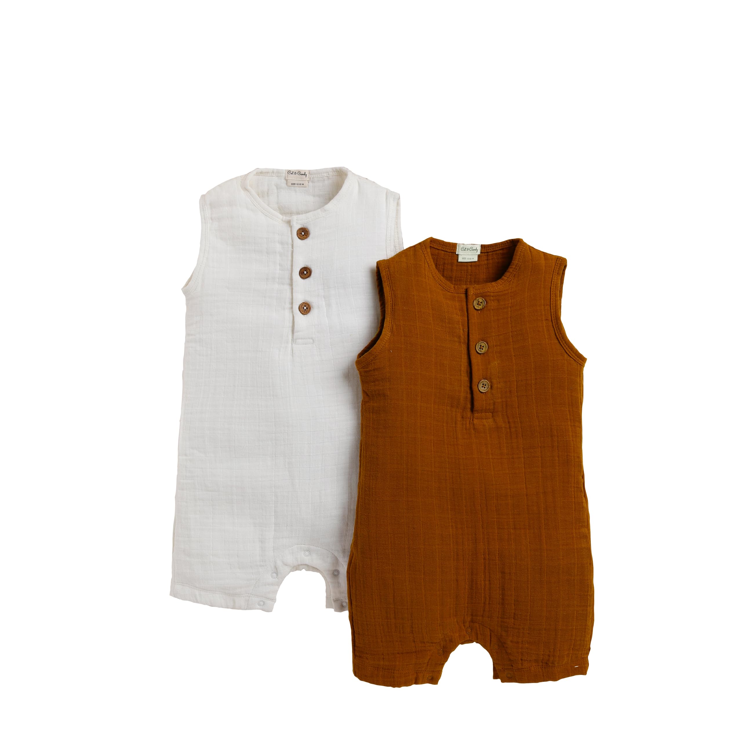 Cot & Candy Baby Organic Muslin Half Romper Pack Of 2-Milk +Ginger-picture-29